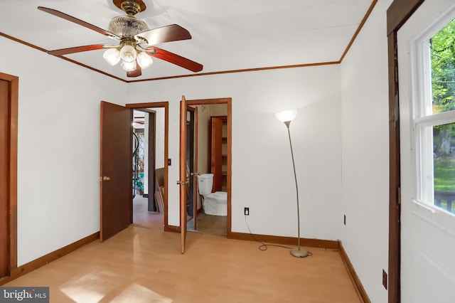 650 Bucks Church Rd, Newport, PA 17074 - unfurnished bedroom with light wood-type flooring, baseboards, ornamental molding, and a ceiling fan