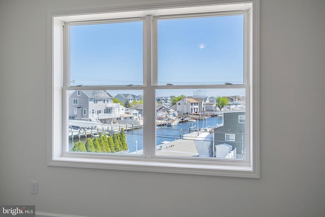 room details featuring a water view