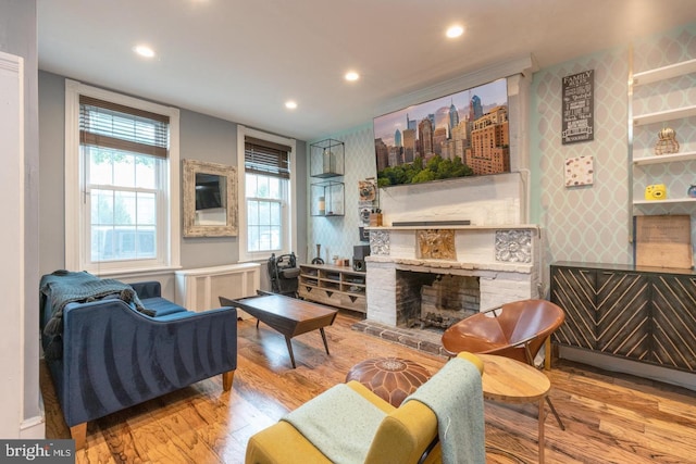 living room with light wood-type flooring