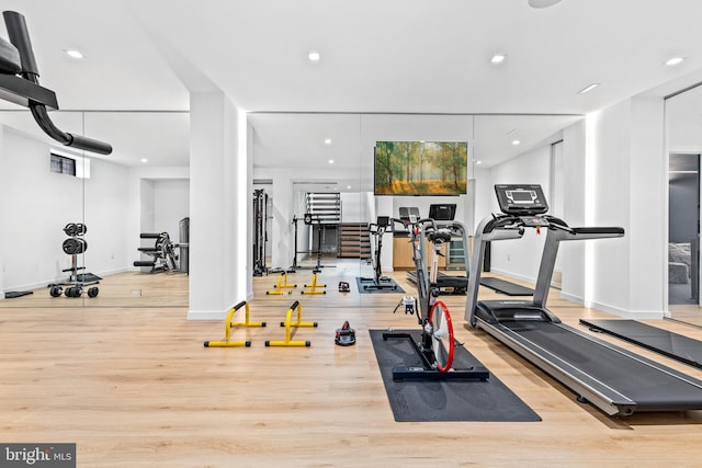 workout area featuring light hardwood / wood-style flooring