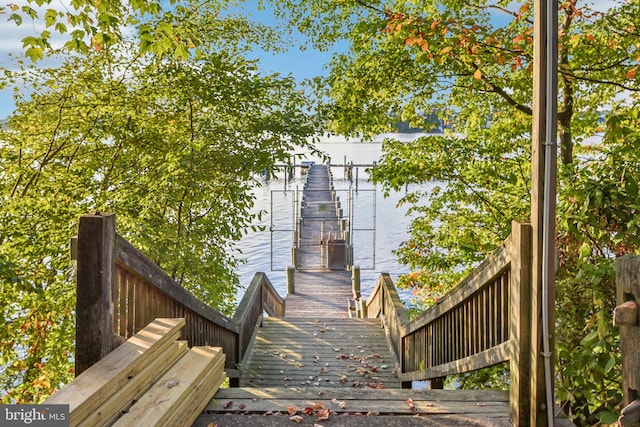 dock area with a water view