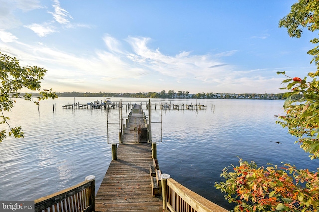 view of dock featuring a water view