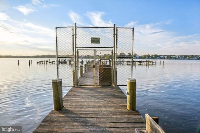 view of dock with a water view