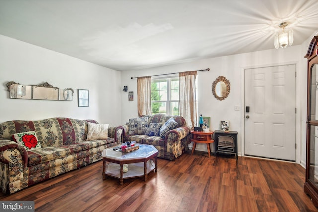 living room with dark wood-type flooring