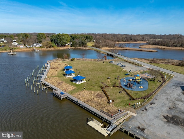 bird's eye view featuring a water view