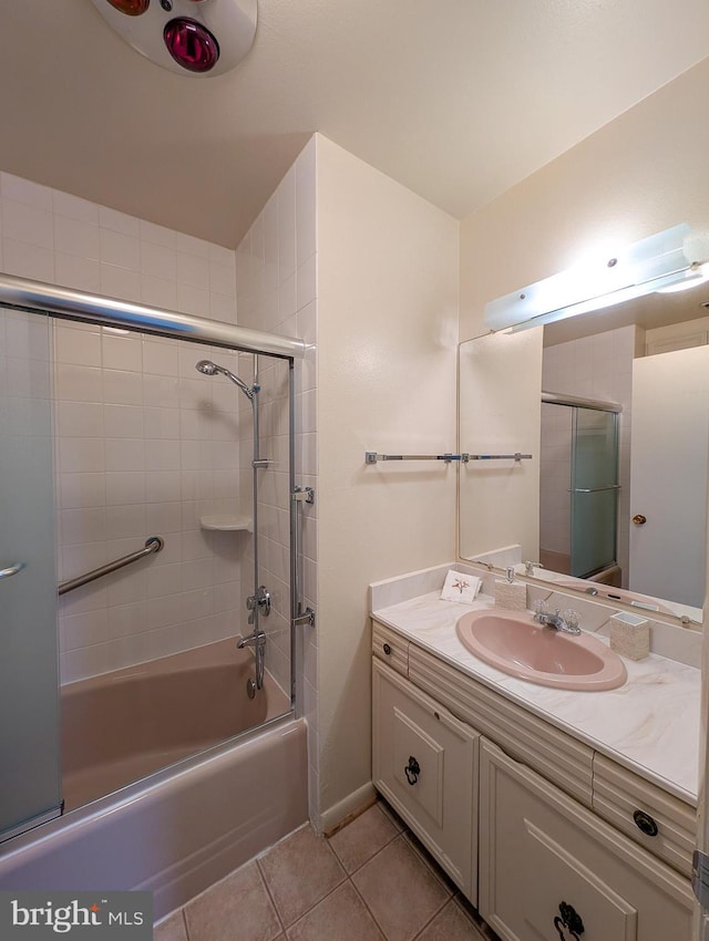 bathroom with shower / bathtub combination, vanity, and tile patterned floors