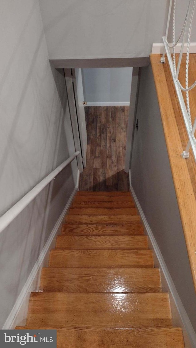 stairway featuring hardwood / wood-style floors