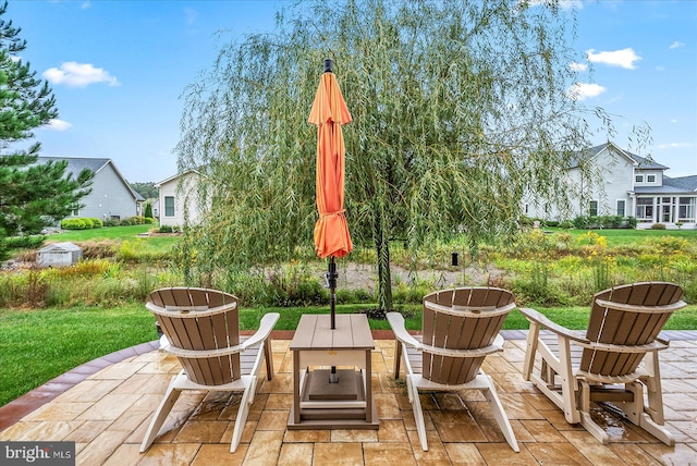 view of patio / terrace featuring an outdoor fire pit