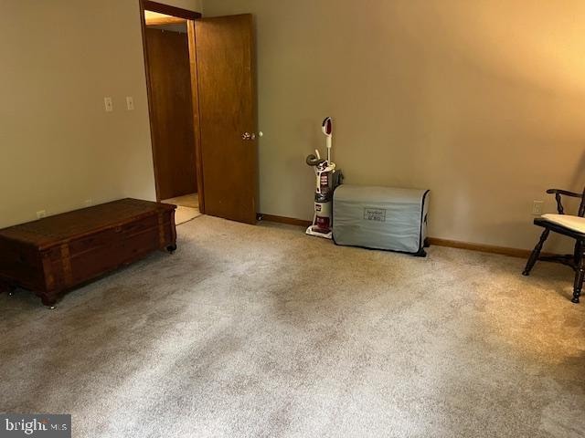 bedroom featuring light colored carpet