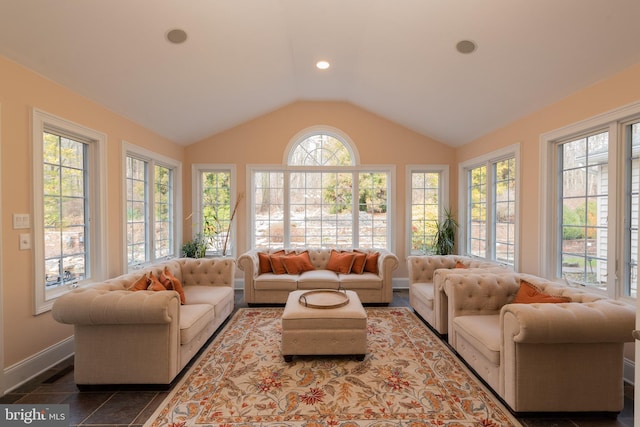 sunroom with lofted ceiling