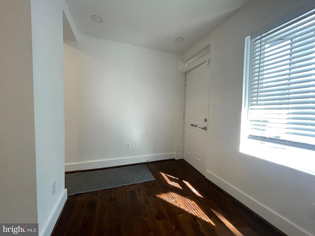 entryway with dark hardwood / wood-style flooring