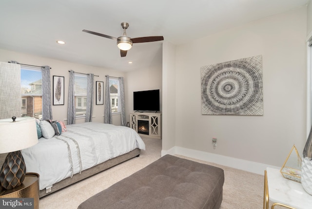 bedroom with carpet floors and ceiling fan