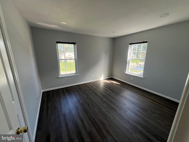 spare room with dark wood-type flooring and a wealth of natural light