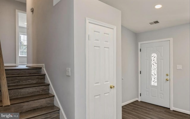 foyer featuring dark wood-type flooring