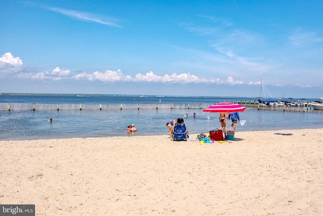 property view of water with a beach view