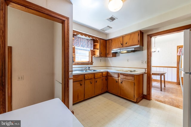 kitchen with light hardwood / wood-style flooring and sink