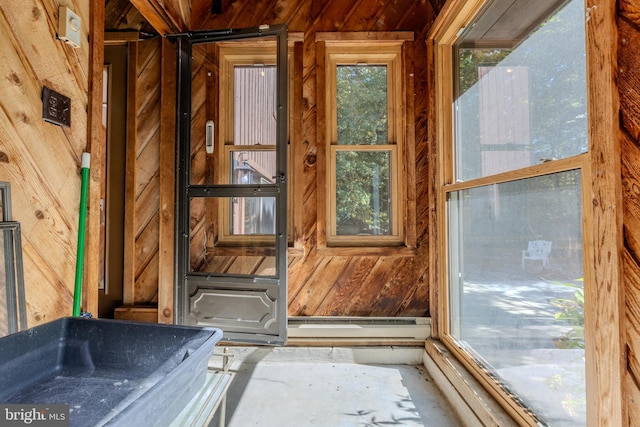 interior space with wood walls