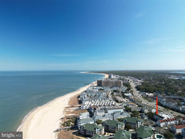 bird's eye view with a beach view and a water view