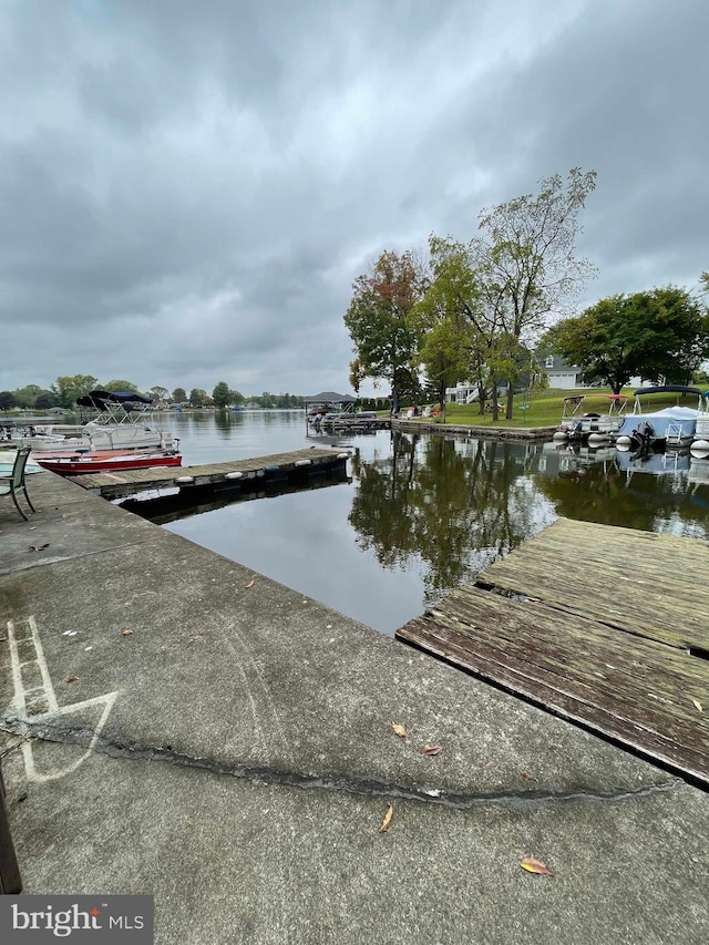 dock area featuring a water view