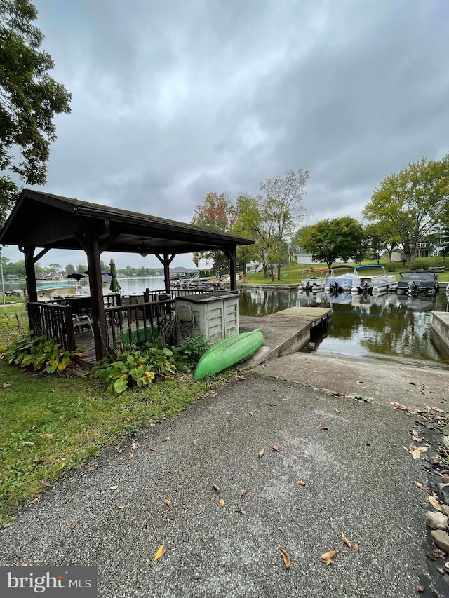 view of dock with a water view