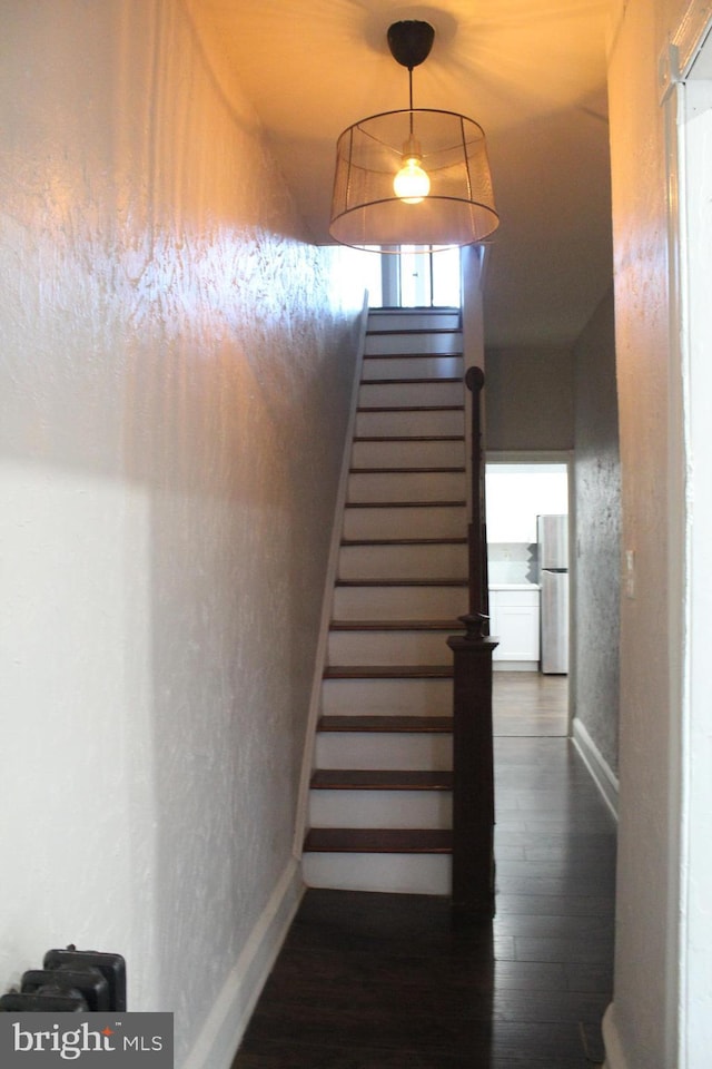 staircase featuring hardwood / wood-style floors