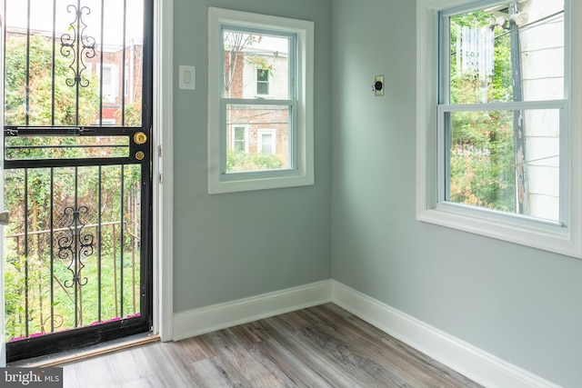 doorway to outside with light hardwood / wood-style floors