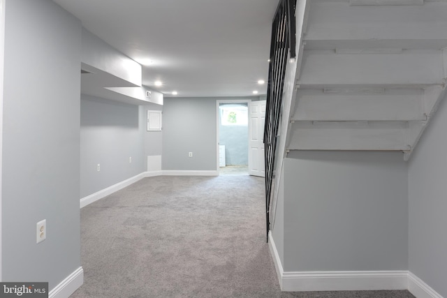 basement with carpet floors