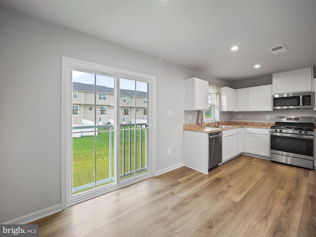 kitchen featuring a healthy amount of sunlight, white cabinetry, sink, and stainless steel appliances