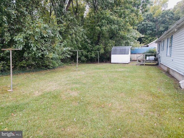 view of yard featuring a storage shed