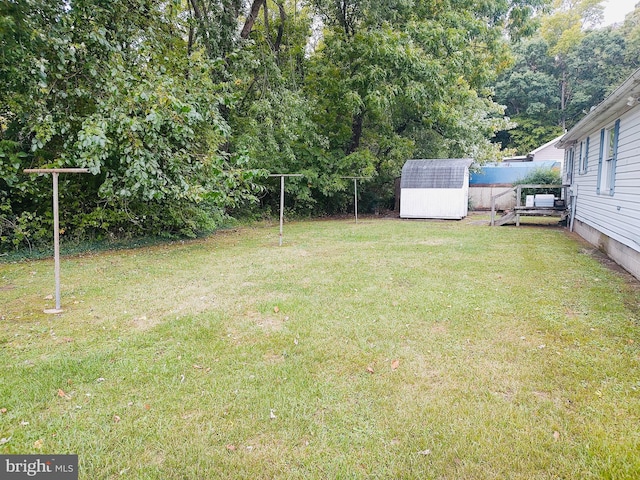 view of yard featuring a storage unit