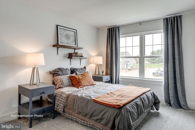 bedroom featuring multiple windows and carpet