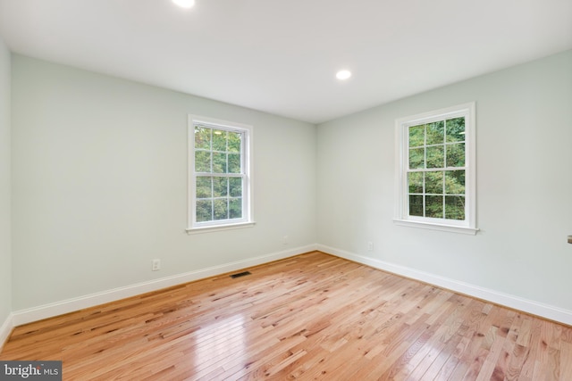 empty room with light wood-type flooring and a wealth of natural light