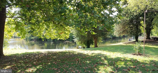 view of yard with a water view