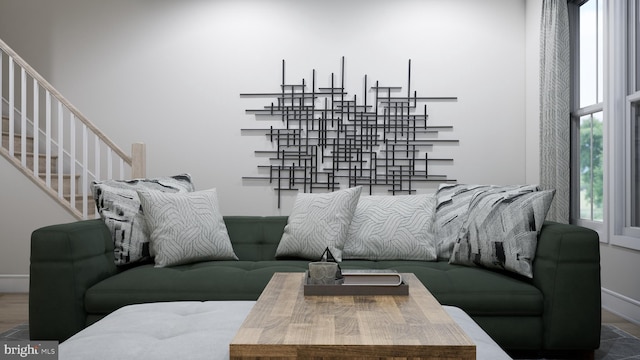 living room featuring dark wood-type flooring