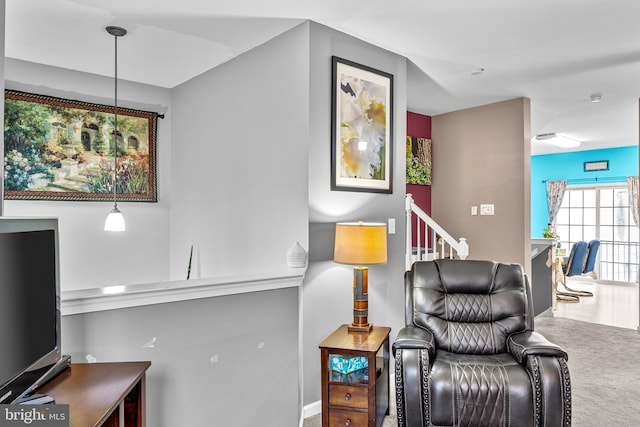 living room with carpet floors