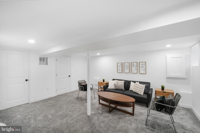 living room with light carpet