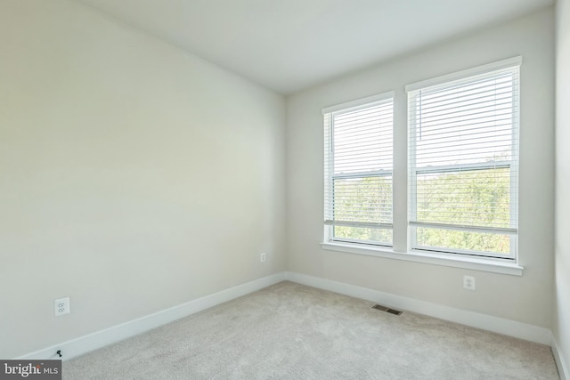 spare room featuring light carpet and plenty of natural light