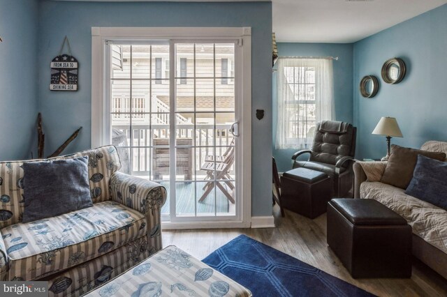 living area with light hardwood / wood-style floors