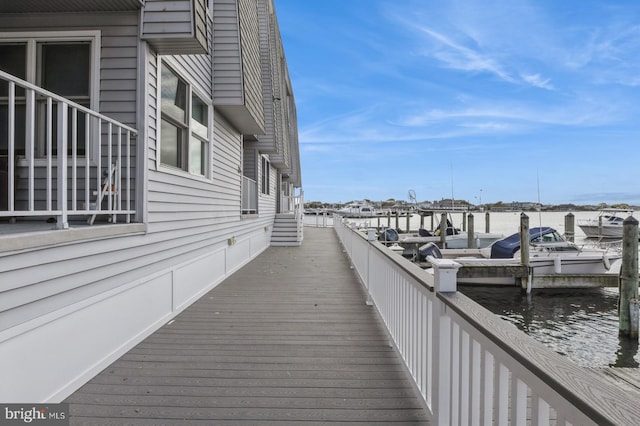 dock area featuring a water view