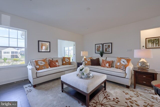 living room with light hardwood / wood-style floors