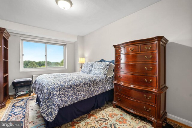 bedroom with light hardwood / wood-style floors