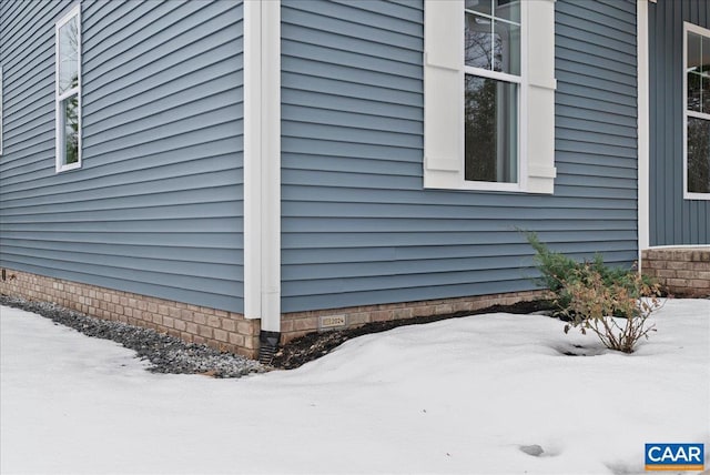 view of snow covered exterior