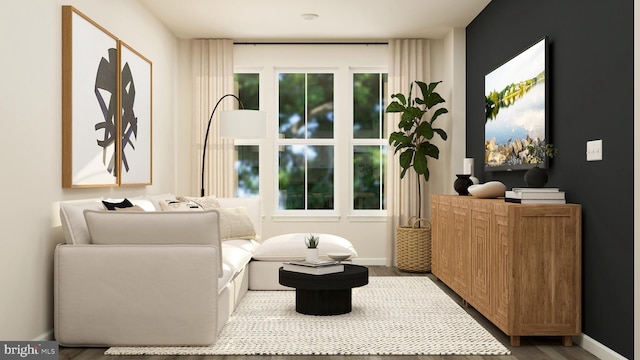 living area with hardwood / wood-style floors