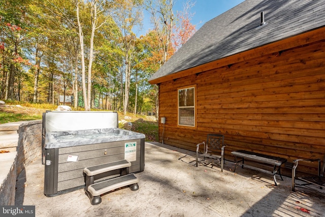 view of patio featuring a hot tub