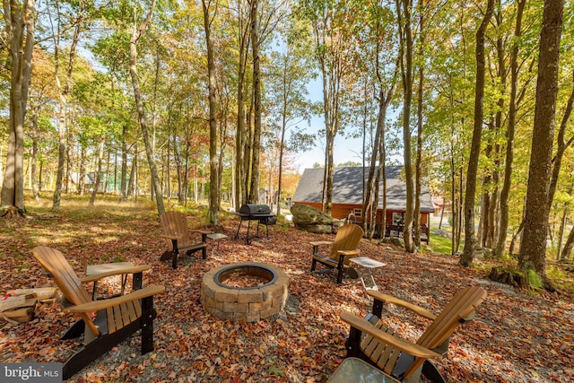 view of yard with an outdoor fire pit