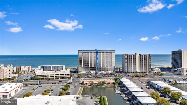 aerial view with a water view