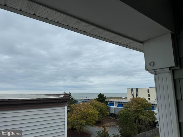 view of water feature with a beach view