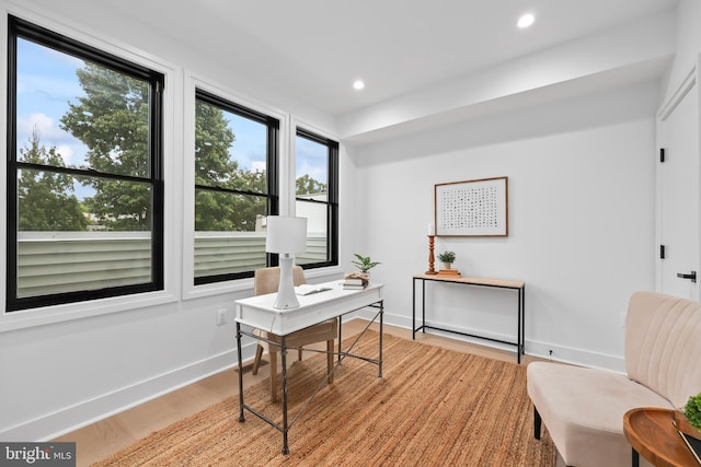 office area featuring light hardwood / wood-style floors