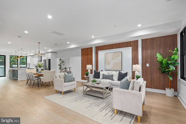 living room featuring light wood-type flooring