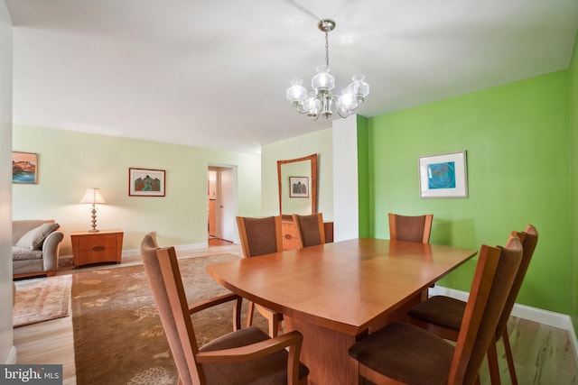 dining room featuring light hardwood / wood-style flooring and a notable chandelier